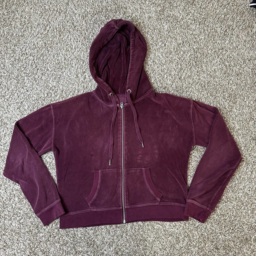 Aeropostale Maroon Medium Hooded Jacket Cropped Velvet-Like with Pockets